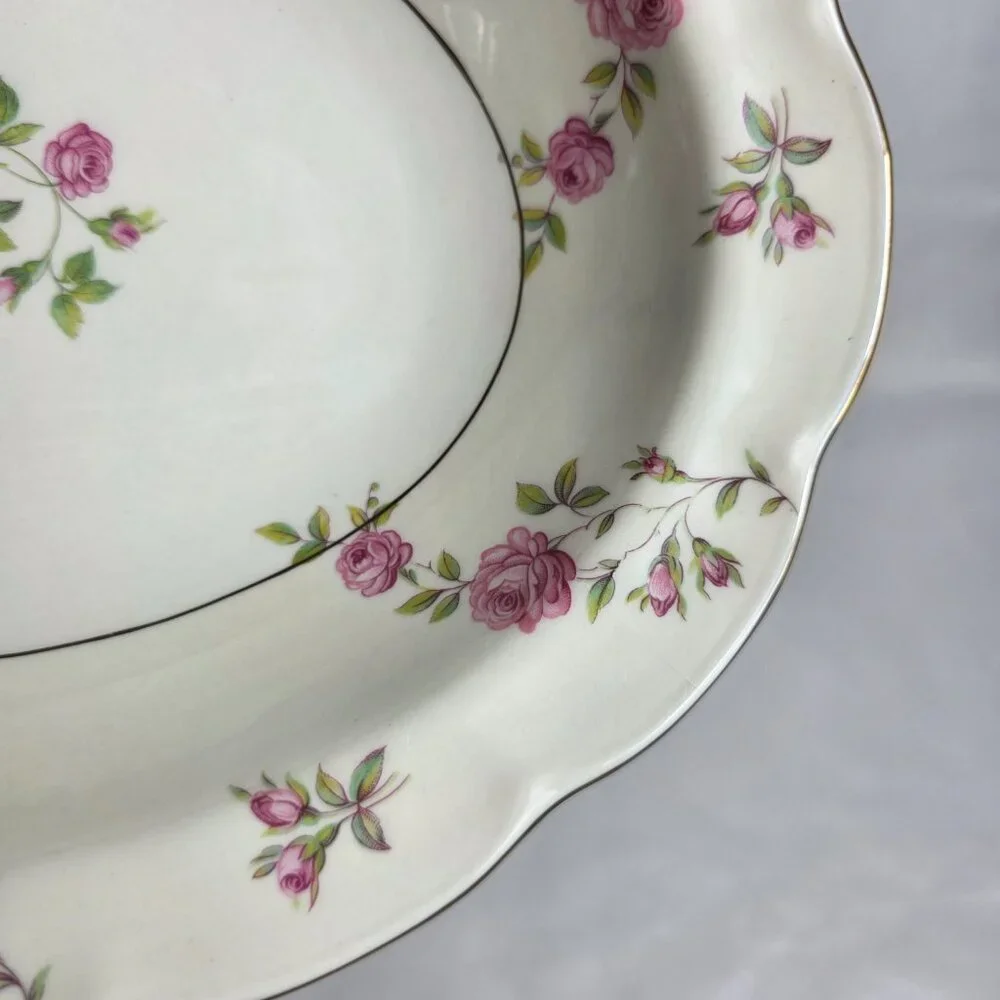 Theodore Haviland Delaware New York Oval Serving Bowl Ivory with Pink Roses